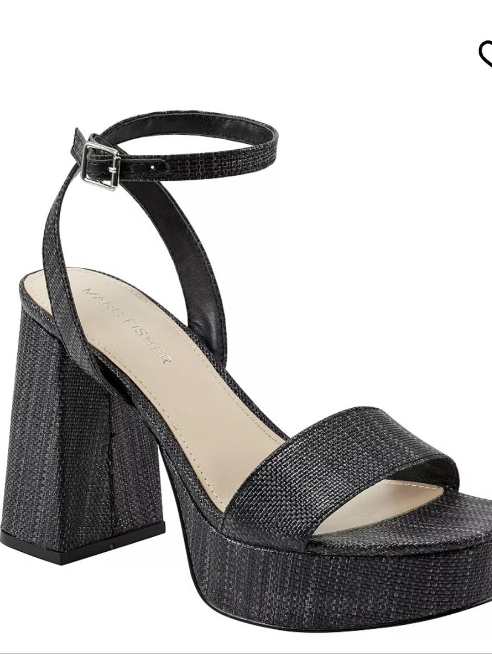 Marc Fisher Sadel Block Heel Ankle Strap Dress Sandals Woven Black & Grey Sz 10